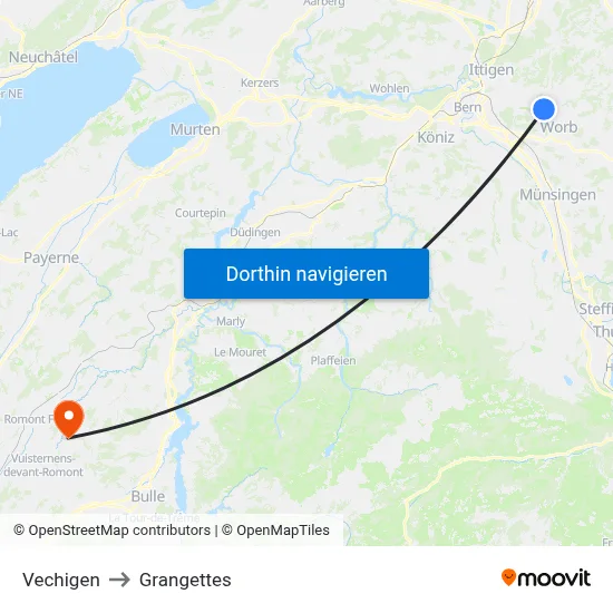 Vechigen to Grangettes map