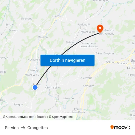 Servion to Grangettes map