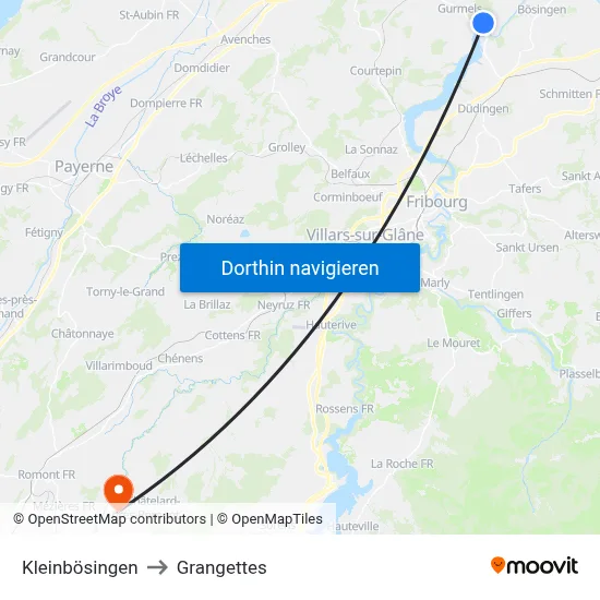 Kleinbösingen to Grangettes map
