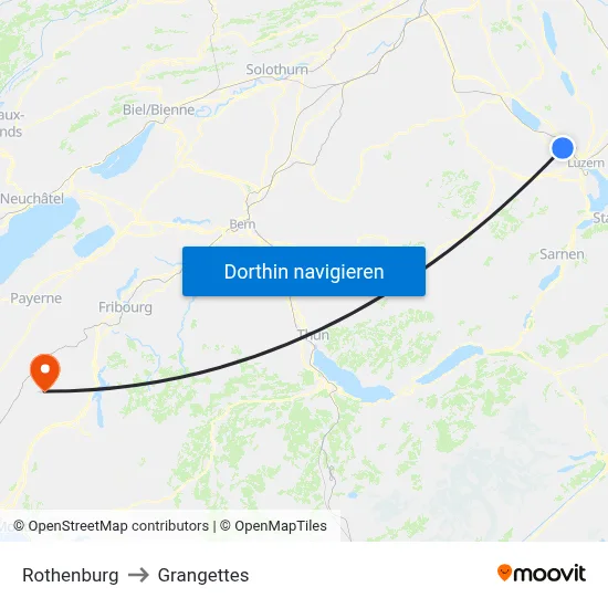 Rothenburg to Grangettes map