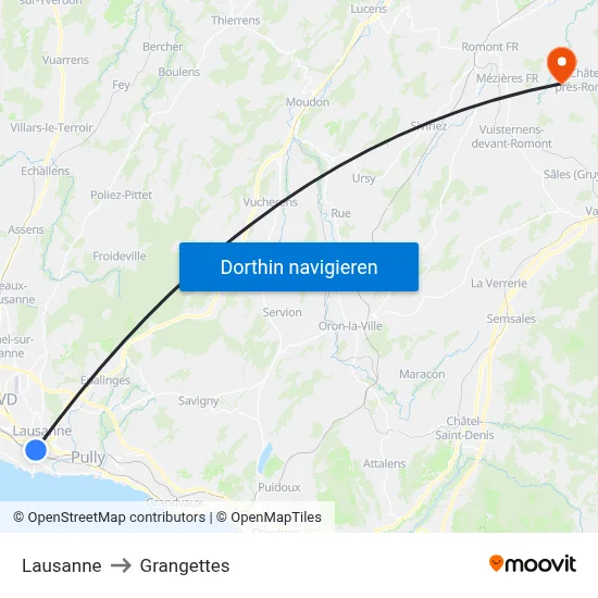 Lausanne to Grangettes map