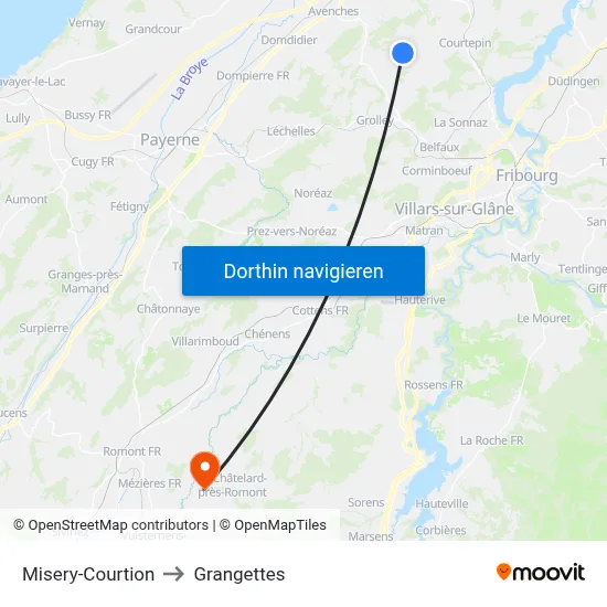 Misery-Courtion to Grangettes map
