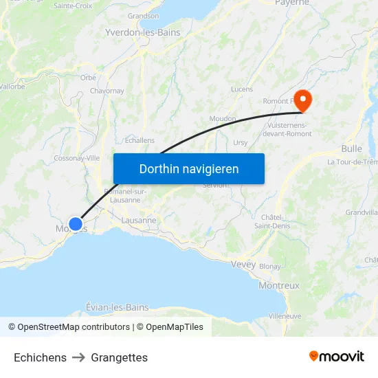Echichens to Grangettes map