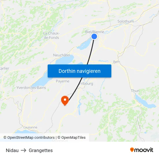 Nidau to Grangettes map