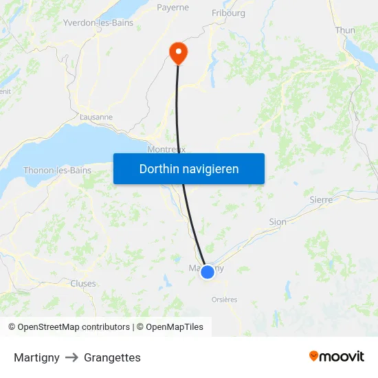 Martigny to Grangettes map
