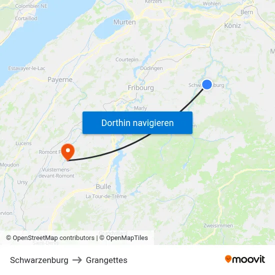 Schwarzenburg to Grangettes map