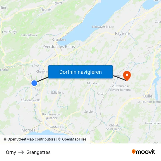 Orny to Grangettes map