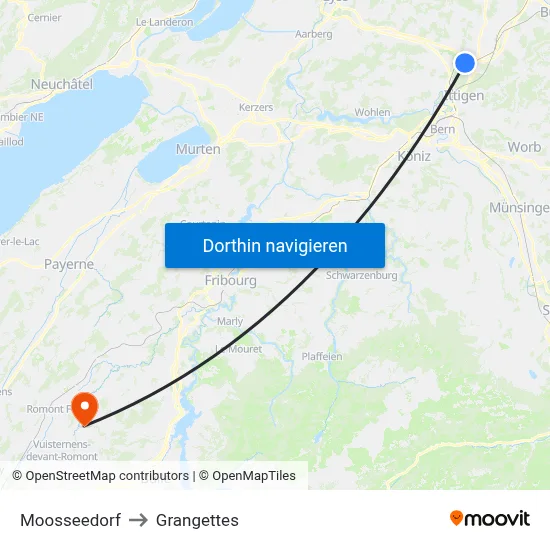 Moosseedorf to Grangettes map