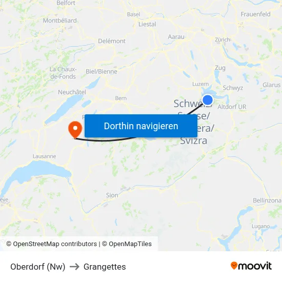 Oberdorf (Nw) to Grangettes map