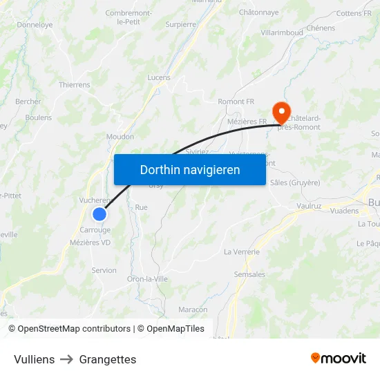 Vulliens to Grangettes map