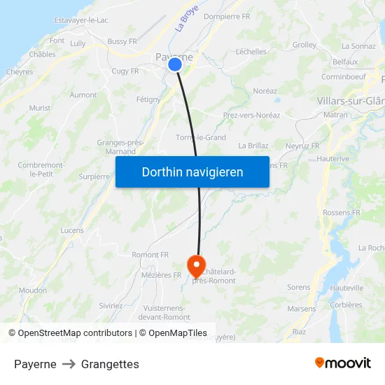 Payerne to Grangettes map