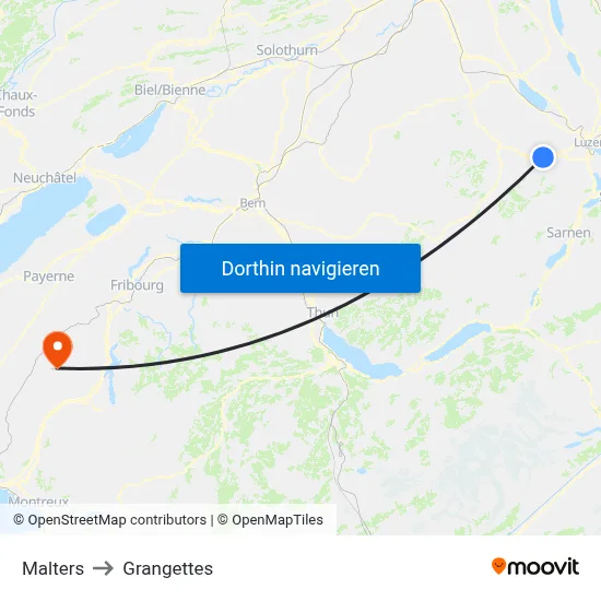 Malters to Grangettes map