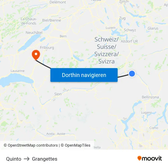 Quinto to Grangettes map