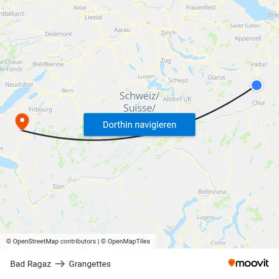 Bad Ragaz to Grangettes map