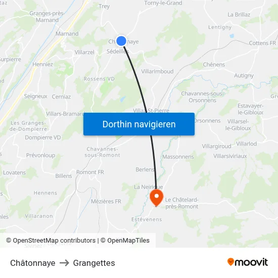 Châtonnaye to Grangettes map