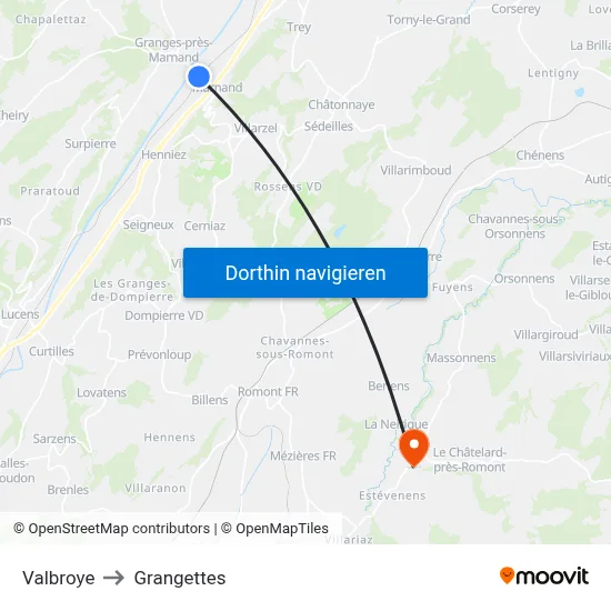 Valbroye to Grangettes map