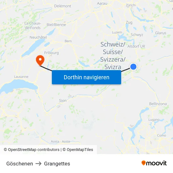 Göschenen to Grangettes map