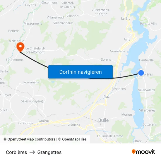 Corbières to Grangettes map