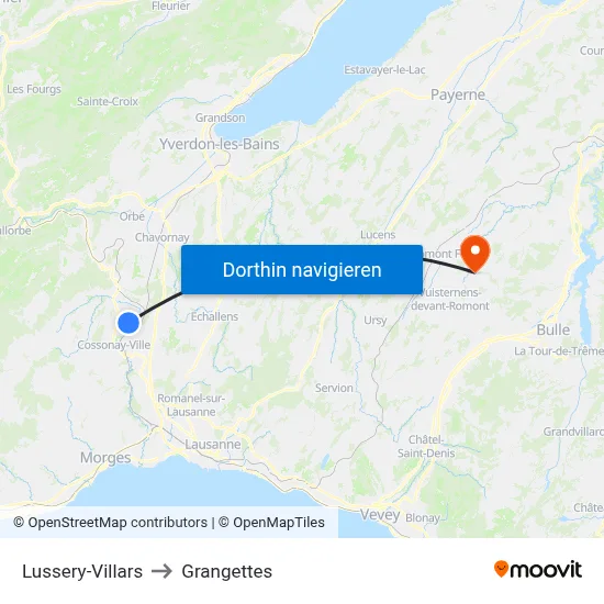 Lussery-Villars to Grangettes map