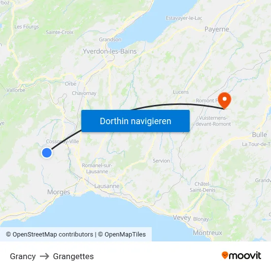 Grancy to Grangettes map