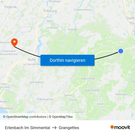 Erlenbach Im Simmental to Grangettes map