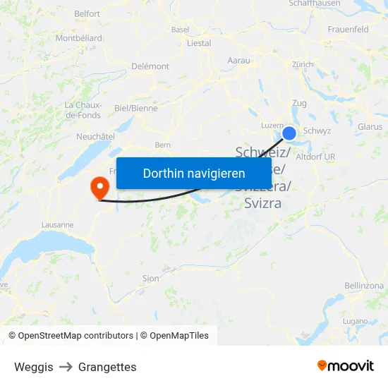 Weggis to Grangettes map
