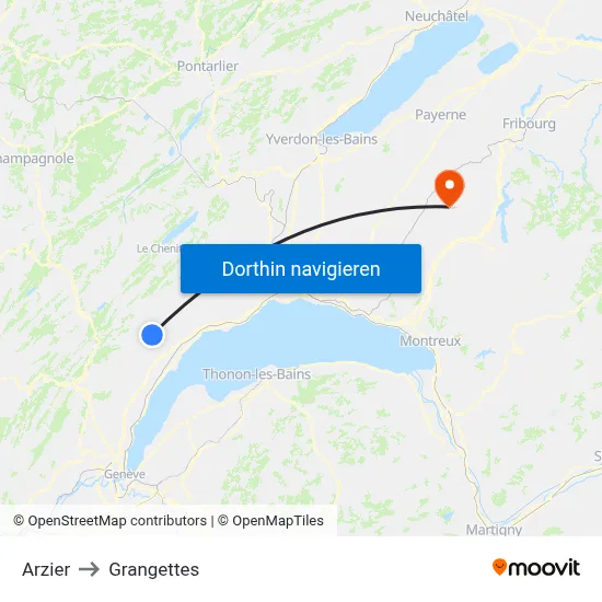 Arzier to Grangettes map