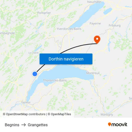 Begnins to Grangettes map