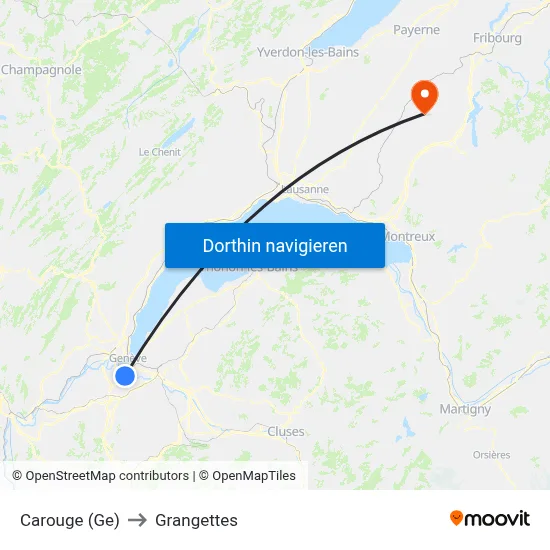 Carouge (Ge) to Grangettes map
