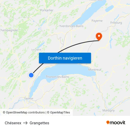 Chéserex to Grangettes map