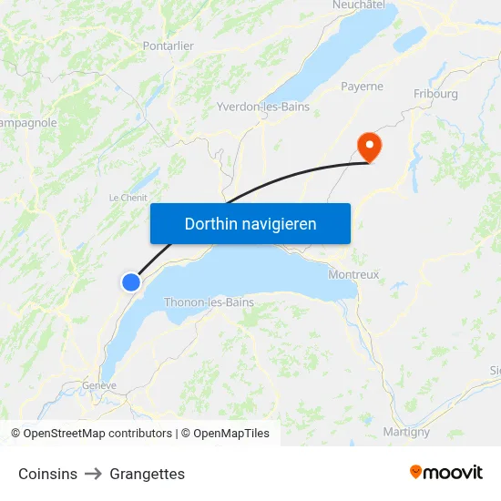 Coinsins to Grangettes map