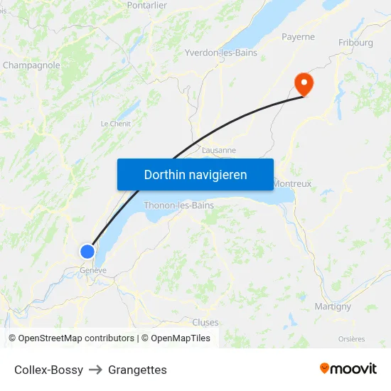 Collex-Bossy to Grangettes map