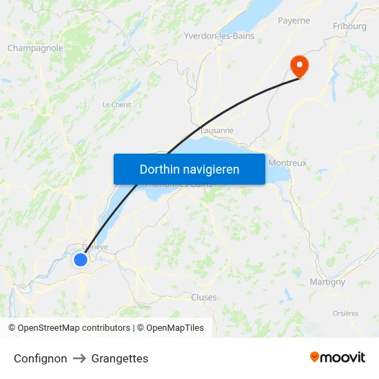 Confignon to Grangettes map
