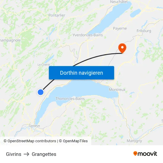 Givrins to Grangettes map