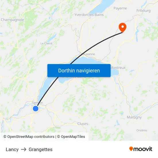 Lancy to Grangettes map
