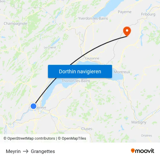 Meyrin to Grangettes map