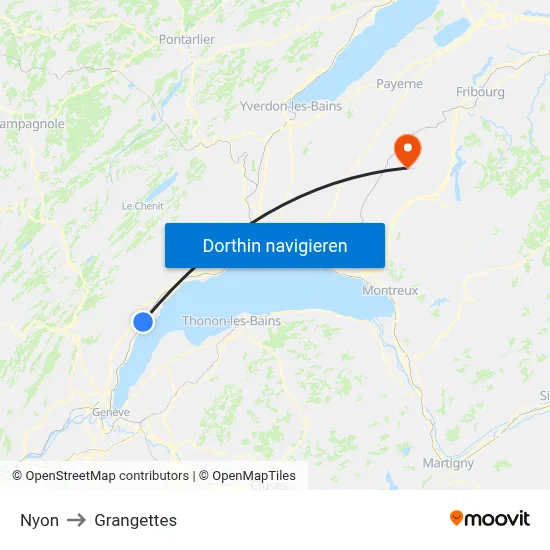 Nyon to Grangettes map