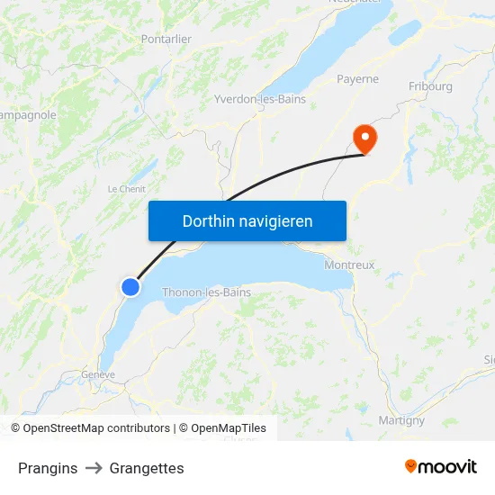 Prangins to Grangettes map
