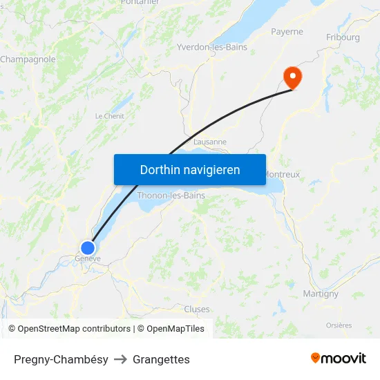 Pregny-Chambésy to Grangettes map
