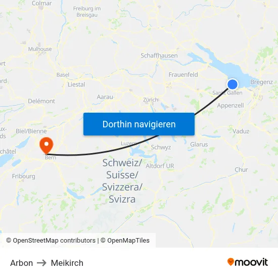 Arbon to Meikirch map