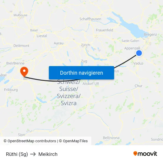Rüthi (Sg) to Meikirch map