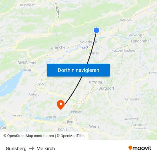 Günsberg to Meikirch map