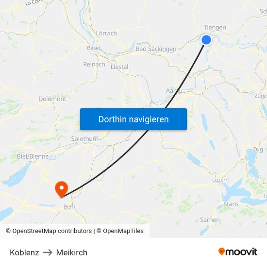 Koblenz to Meikirch map