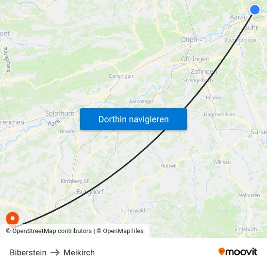 Biberstein to Meikirch map