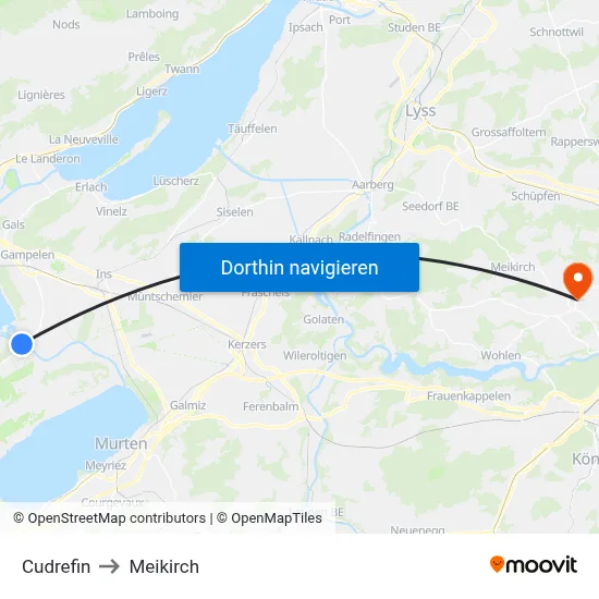 Cudrefin to Meikirch map
