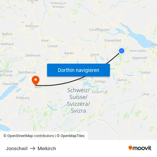 Jonschwil to Meikirch map