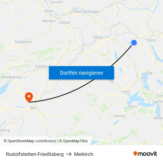 Rudolfstetten-Friedlisberg to Meikirch map