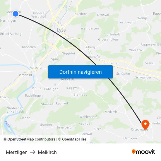 Merzligen to Meikirch map