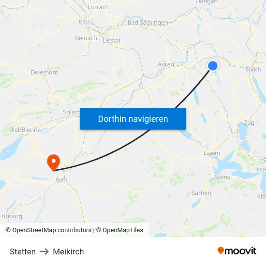 Stetten to Meikirch map