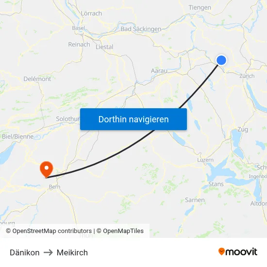 Dänikon to Meikirch map